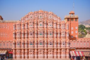 Early morning view of Hawa Mahal Jaipur from rooftop cafe
